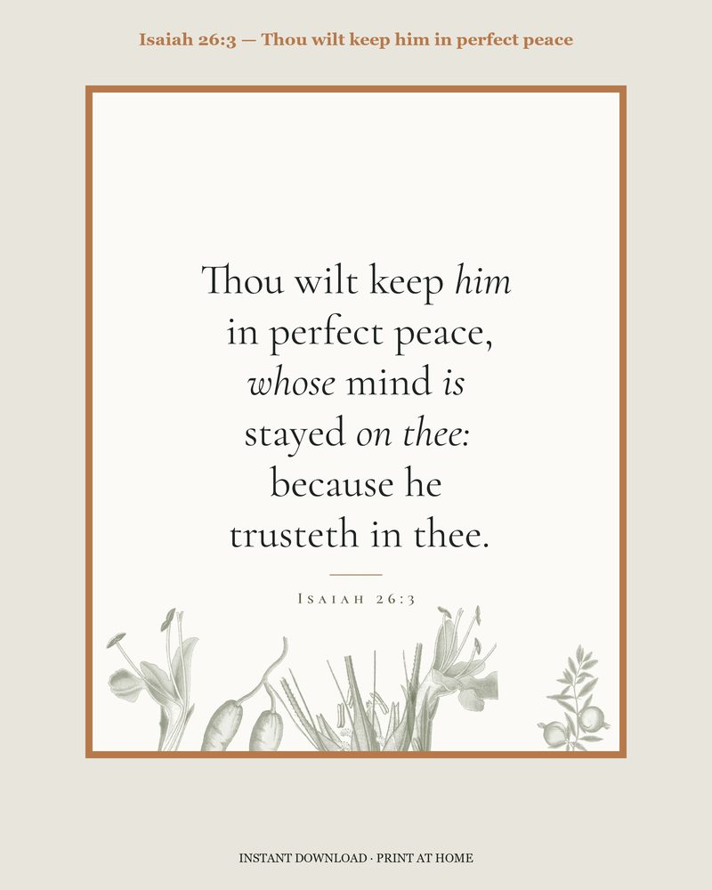 Isaiah 26:3 — Verse family bundle · card, copywork, colouring page and wall card