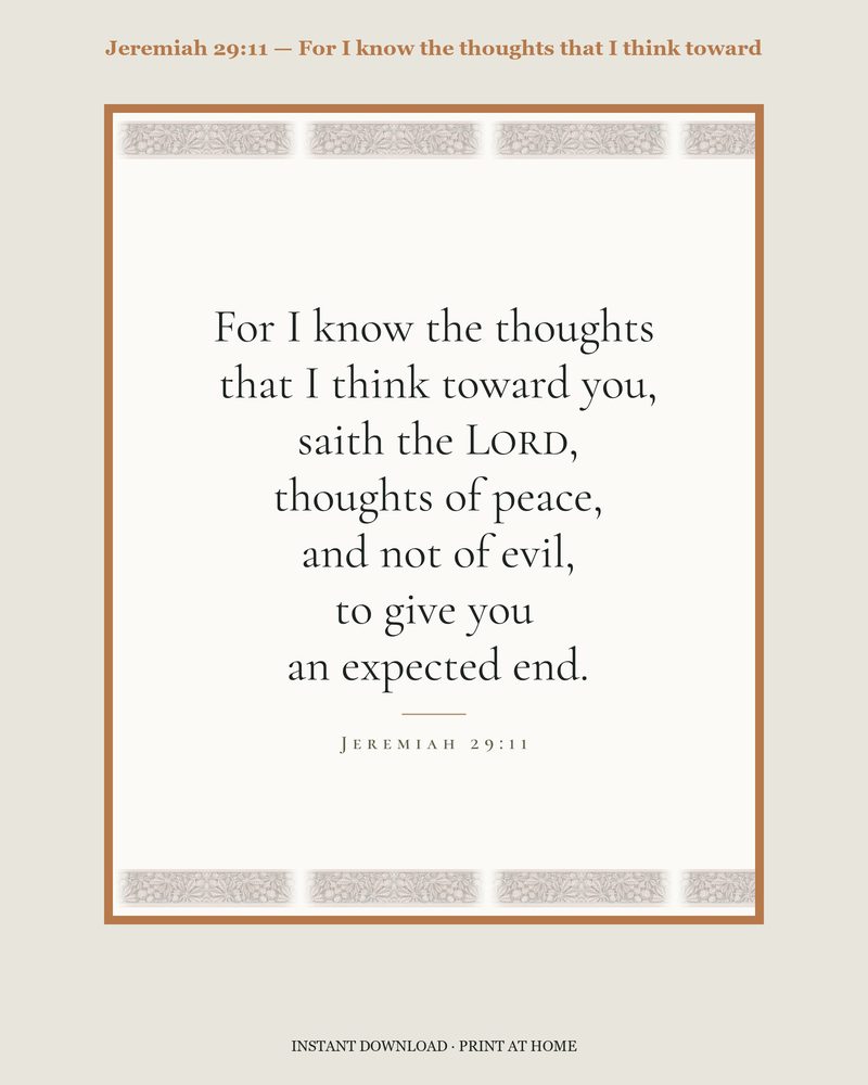 Jeremiah 29:11 — Verse family bundle · card, copywork, colouring page and wall card
