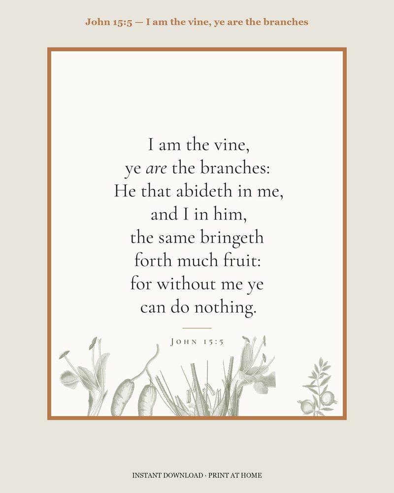 John 15:5 — Verse family bundle · card, copywork, colouring page and wall card