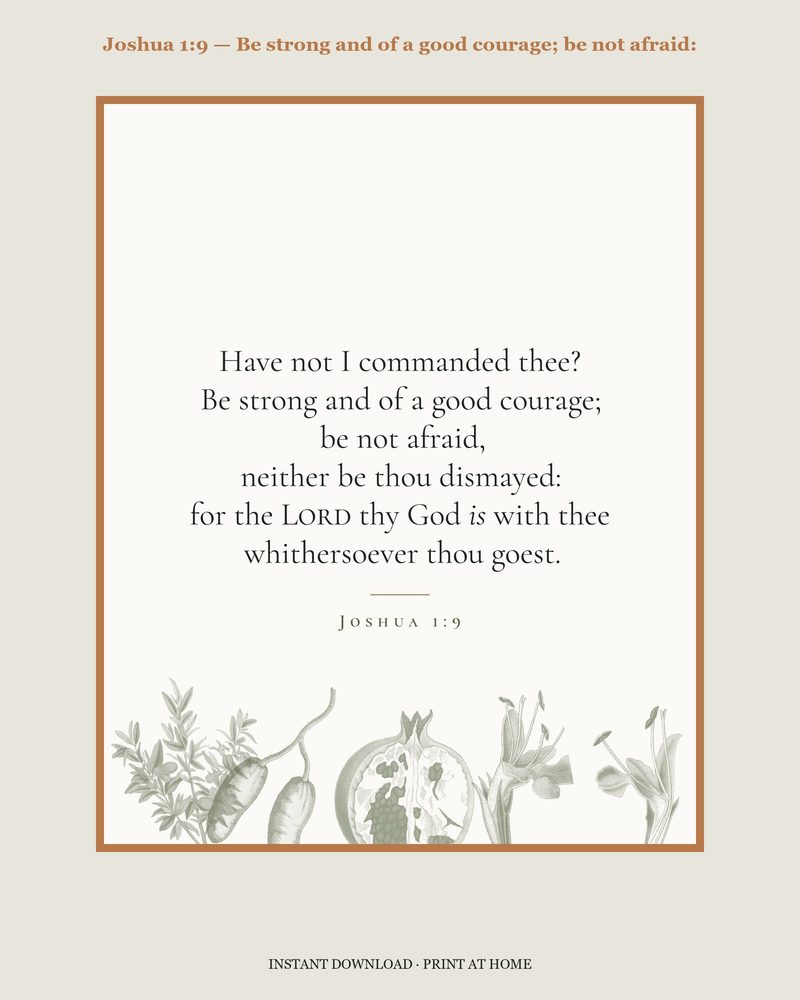 Joshua 1:9 — Verse family bundle · card, copywork, colouring page and wall card