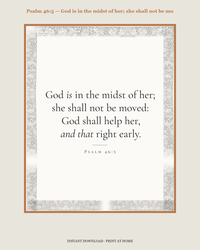 Psalm 46:5 — Verse family bundle · card, copywork, colouring page and wall card