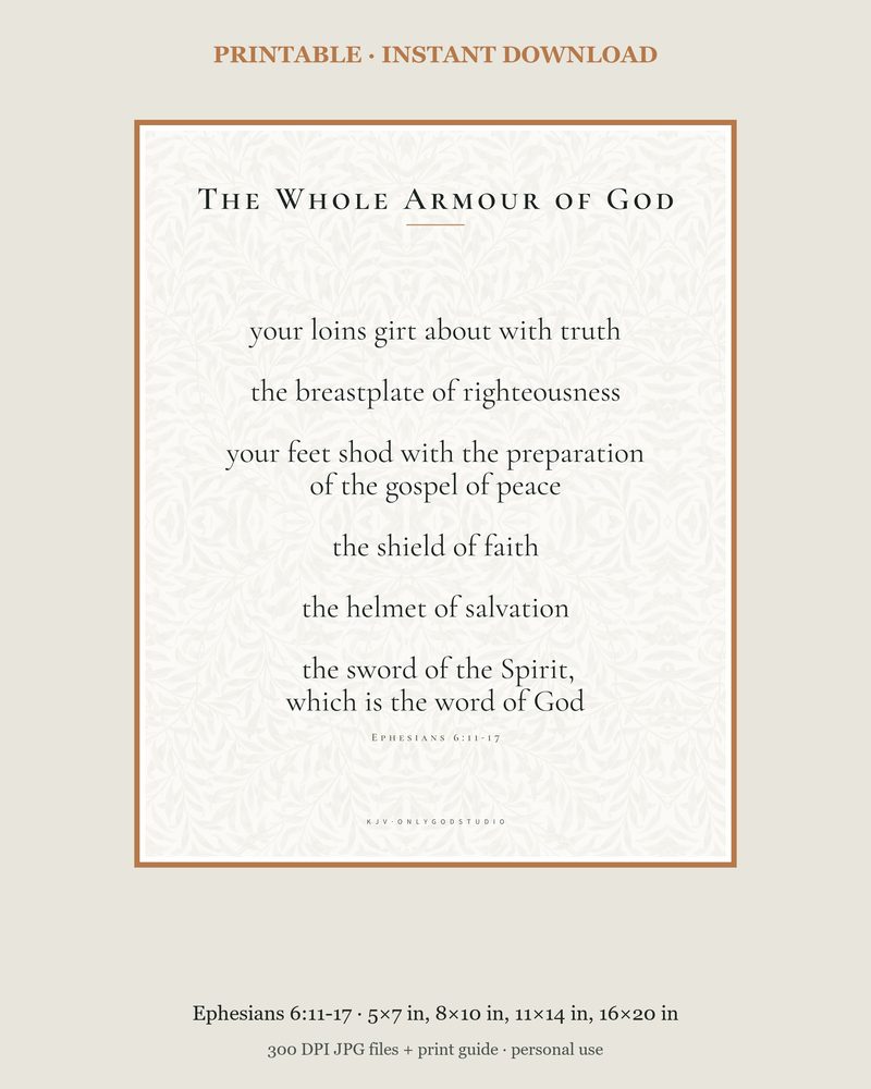The Whole Armour of God KJV Schoolroom chart · four sizes, 5 × 7 to 16 × 20