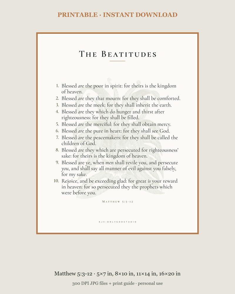 The Beatitudes KJV Schoolroom chart · four sizes, 5 × 7 to 16 × 20