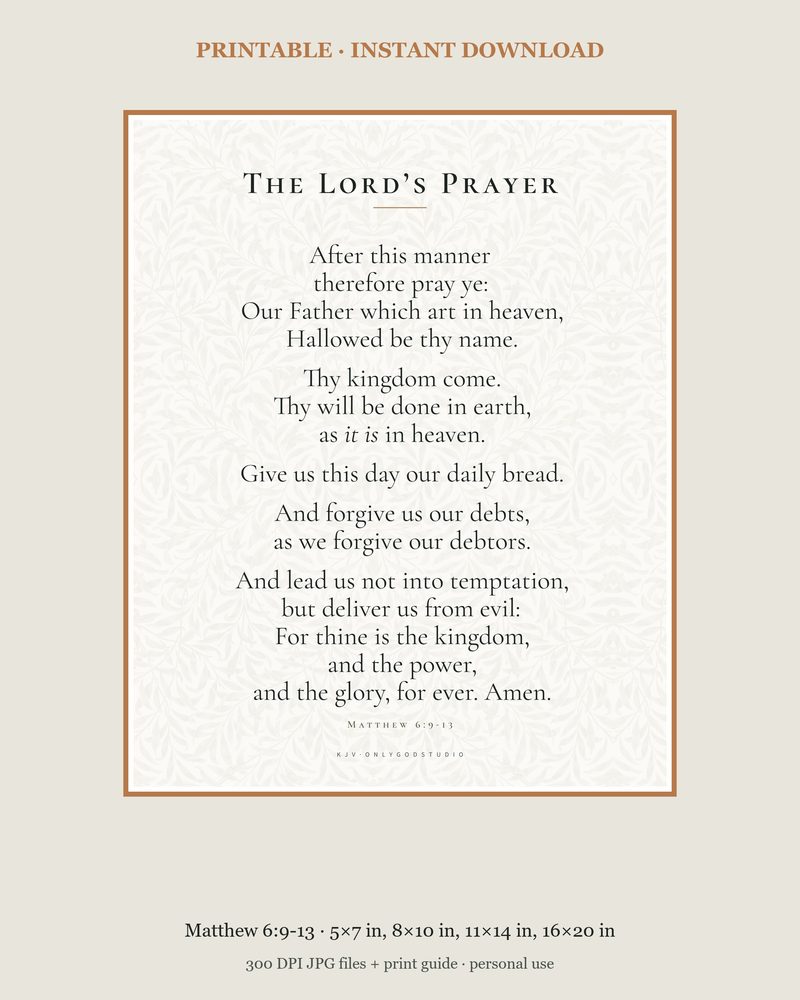 The Lord's Prayer KJV Schoolroom chart · four sizes, 5 × 7 to 16 × 20