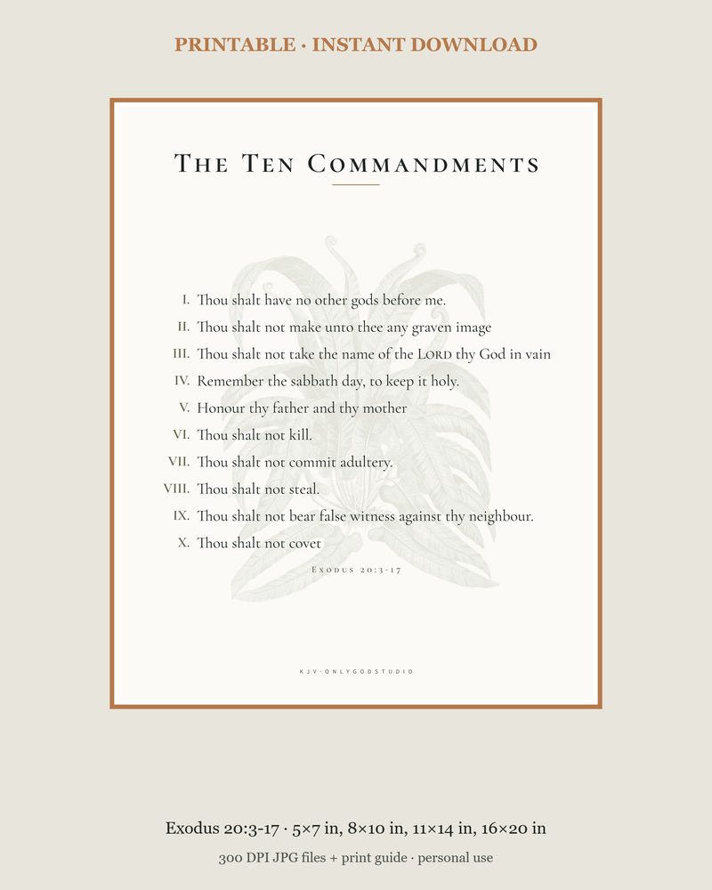 The Ten Commandments KJV Schoolroom chart · four sizes, 5 × 7 to 16 × 20