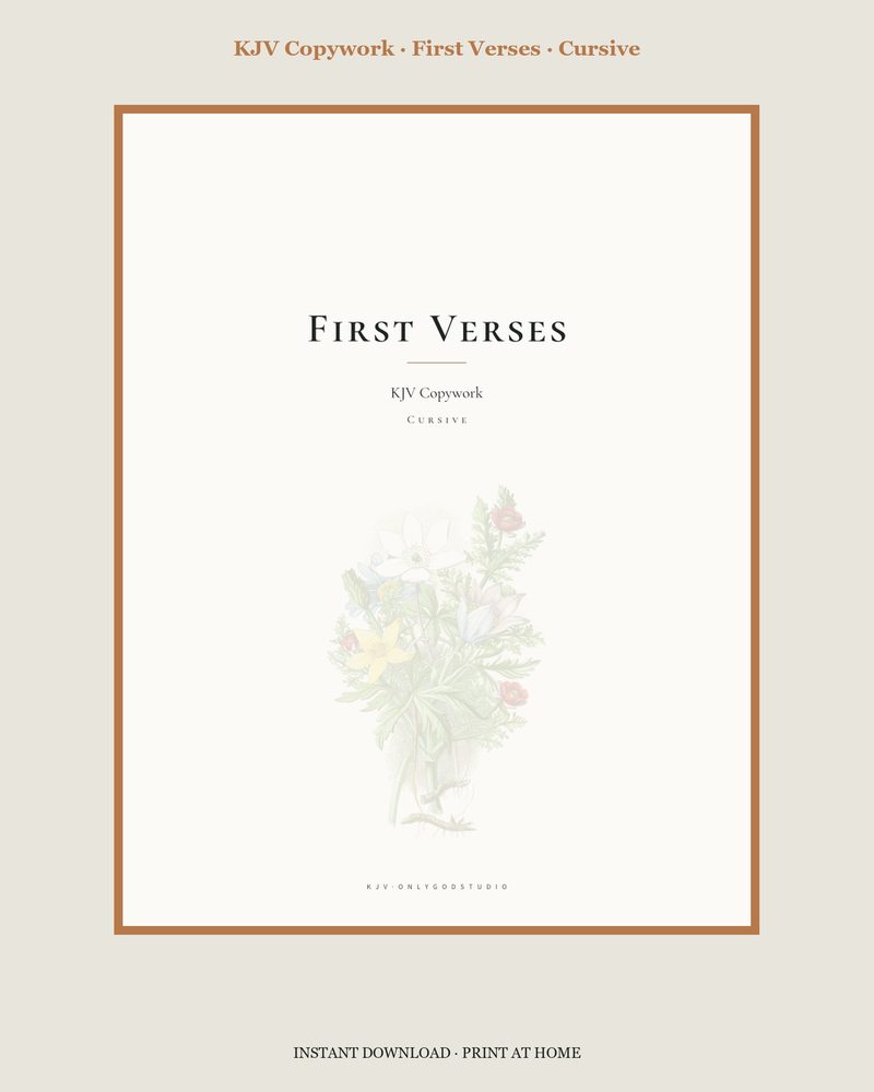 First Verses — Copywork · cursive hand · 37 pages