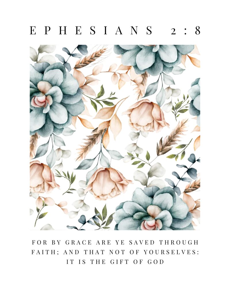 Ephesians 2:8 KJV peach rose wall art — the printable sheet as printed