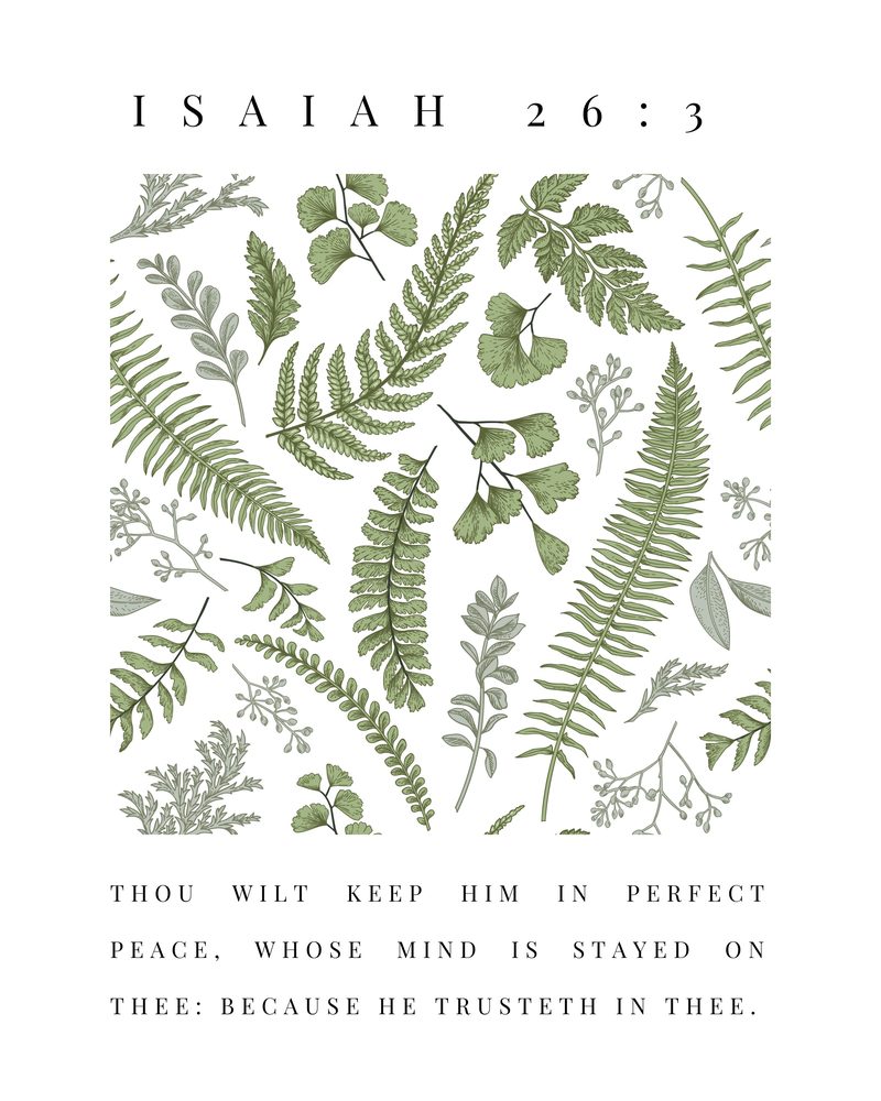 Isaiah 26:3 KJV fern wall art — the printable sheet as printed