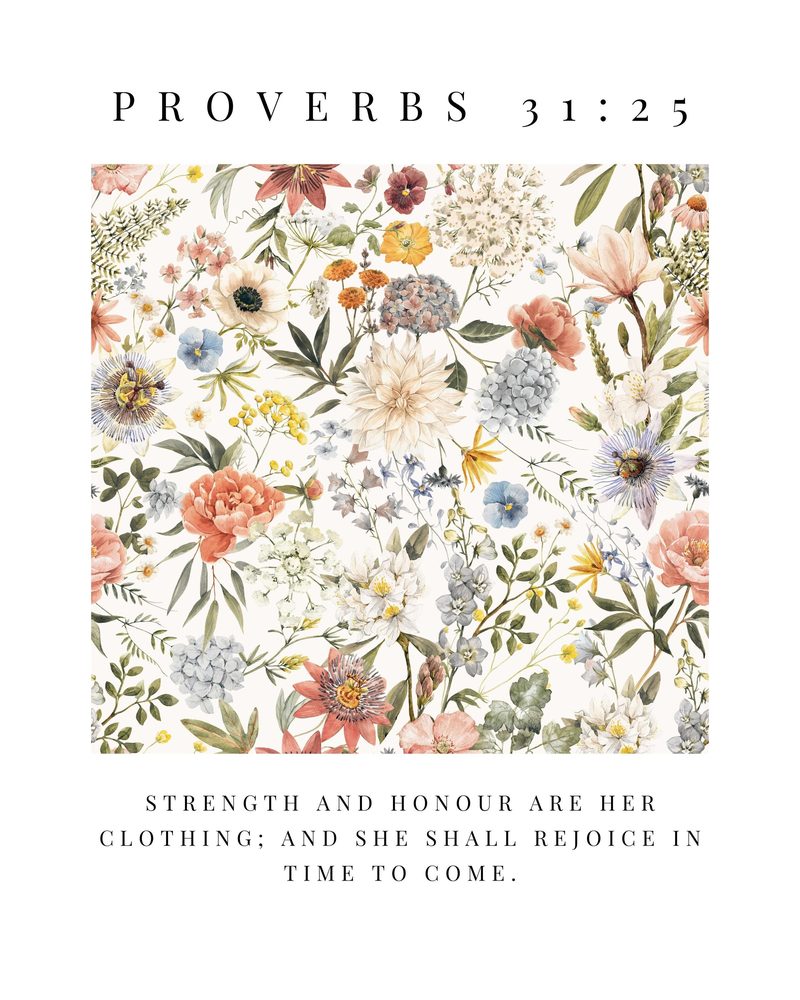 Proverbs 31:25 KJV wildflower wall art — the bare sheet