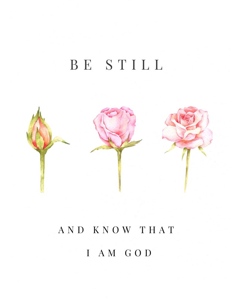 Psalm 46:10 KJV rose wall art — the bare sheet, as it ships, unframed
